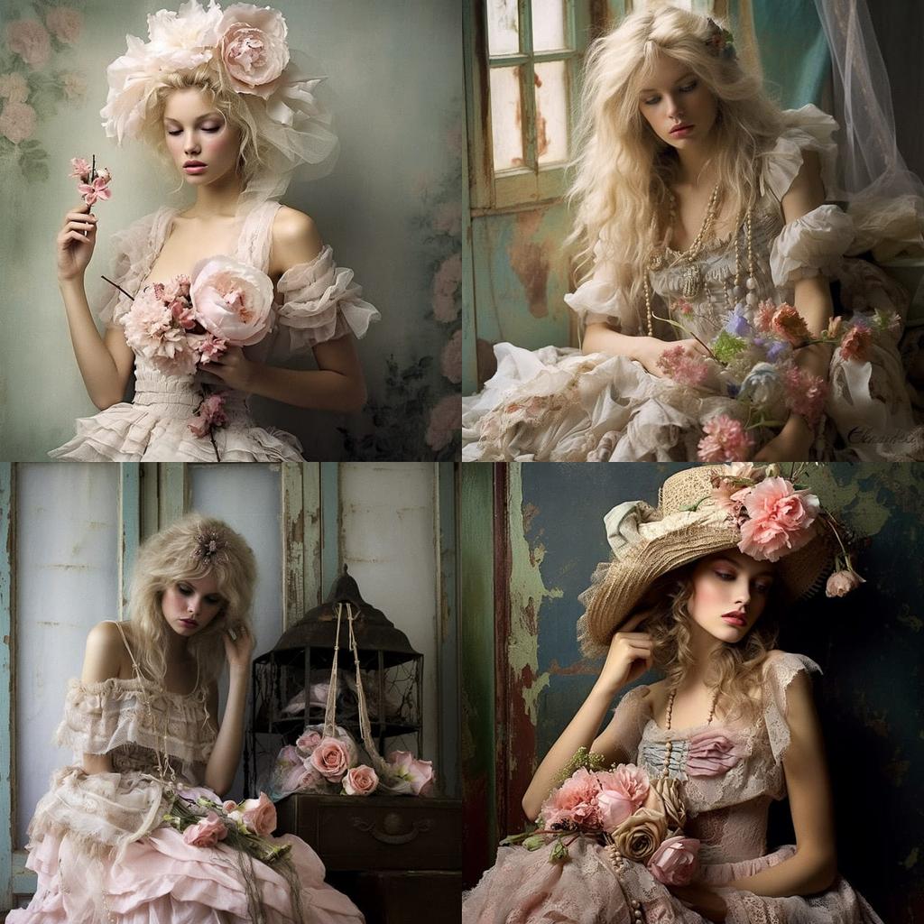 Shabby chic fashion style, Midjourney V5.2, render 1 of 4