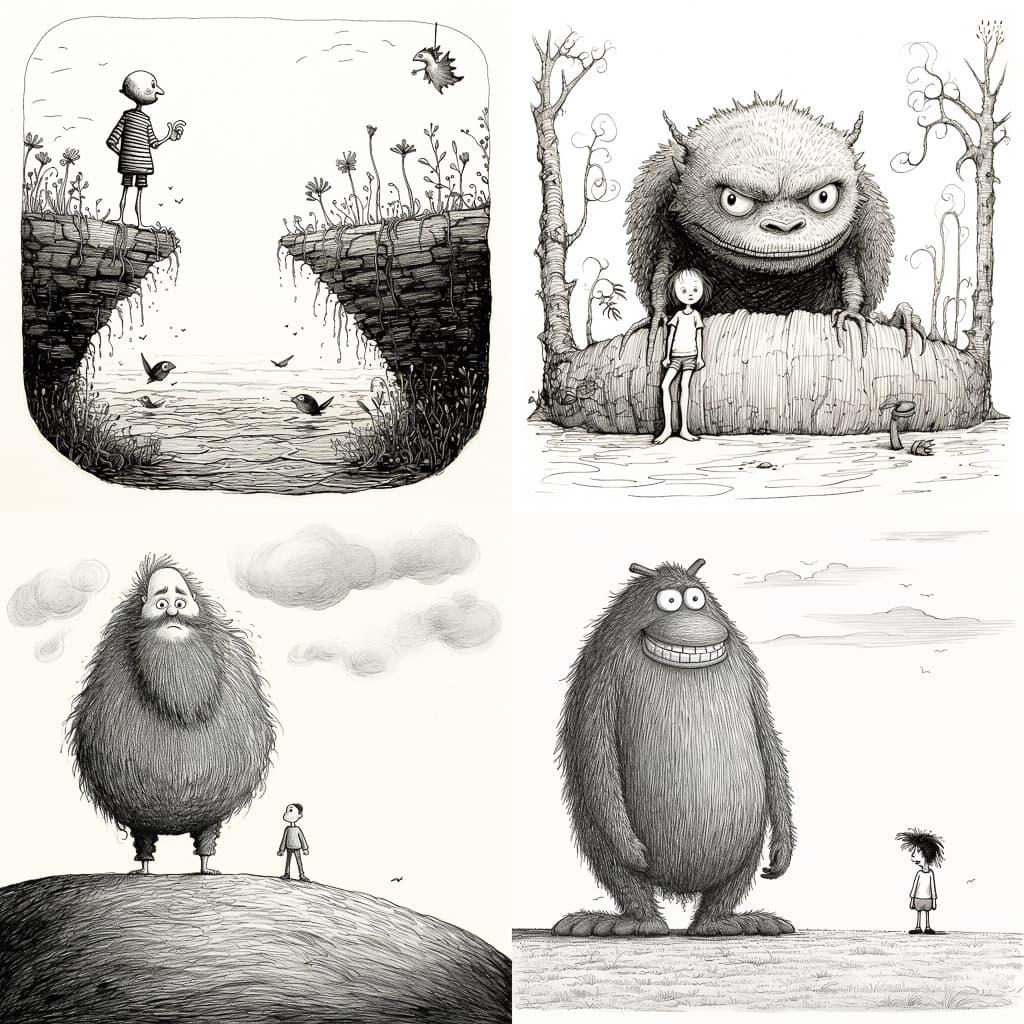 Shel Silverstein style, Midjourney V5.2, render 1 of 4