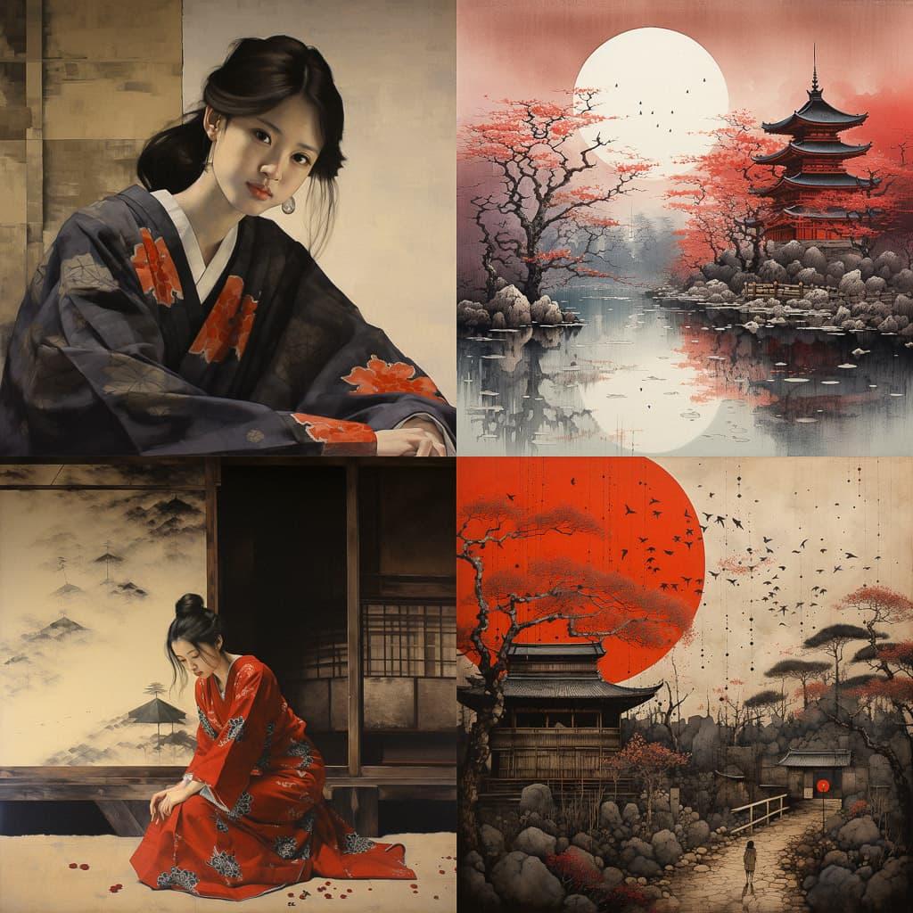 Shin hanga style, Midjourney V5.2, render 1 of 4