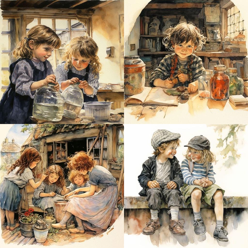 Shirley Hughes style, Midjourney V5.2, render 1 of 4