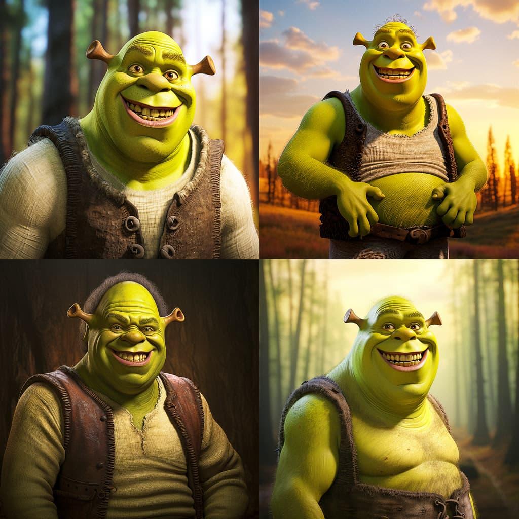 Shrek style, Midjourney V5.2, render 1 of 4