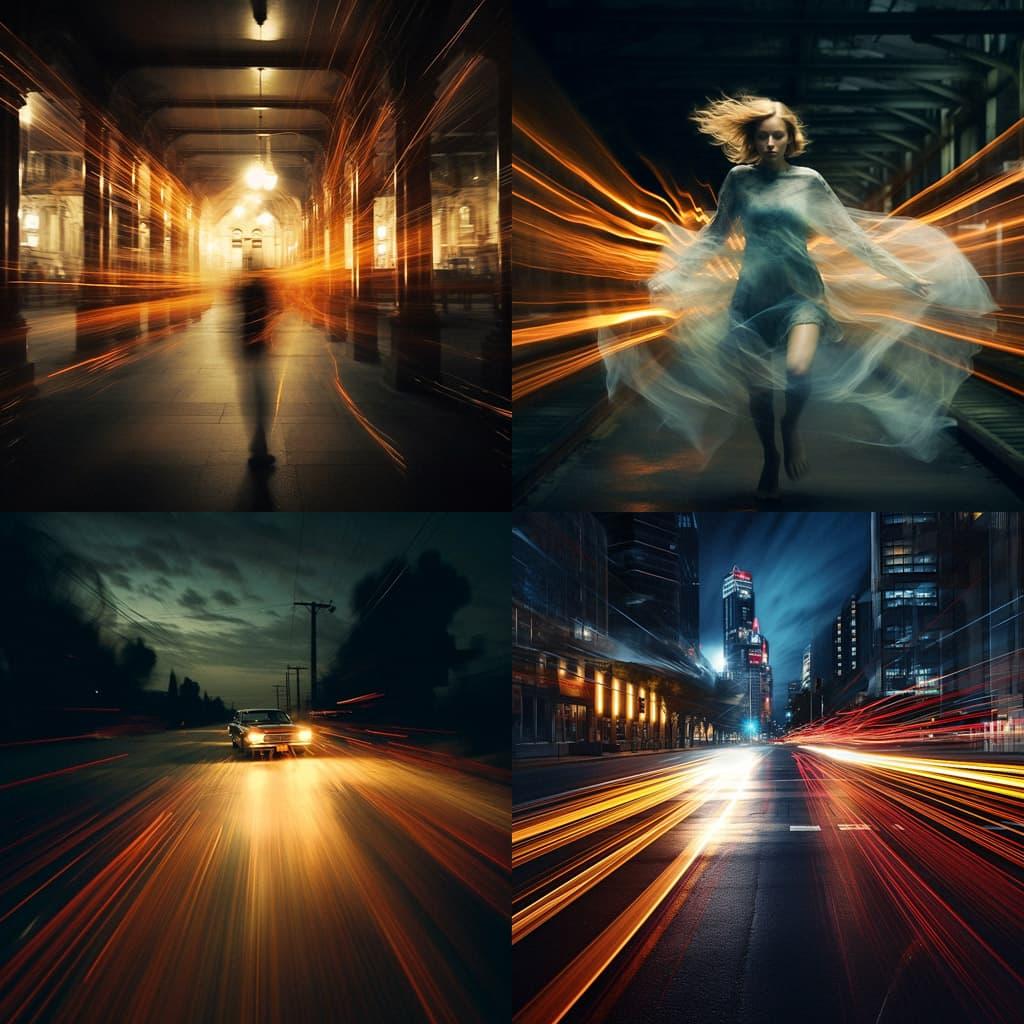 Slow shutter speed style, Midjourney V5.2, render 1 of 4