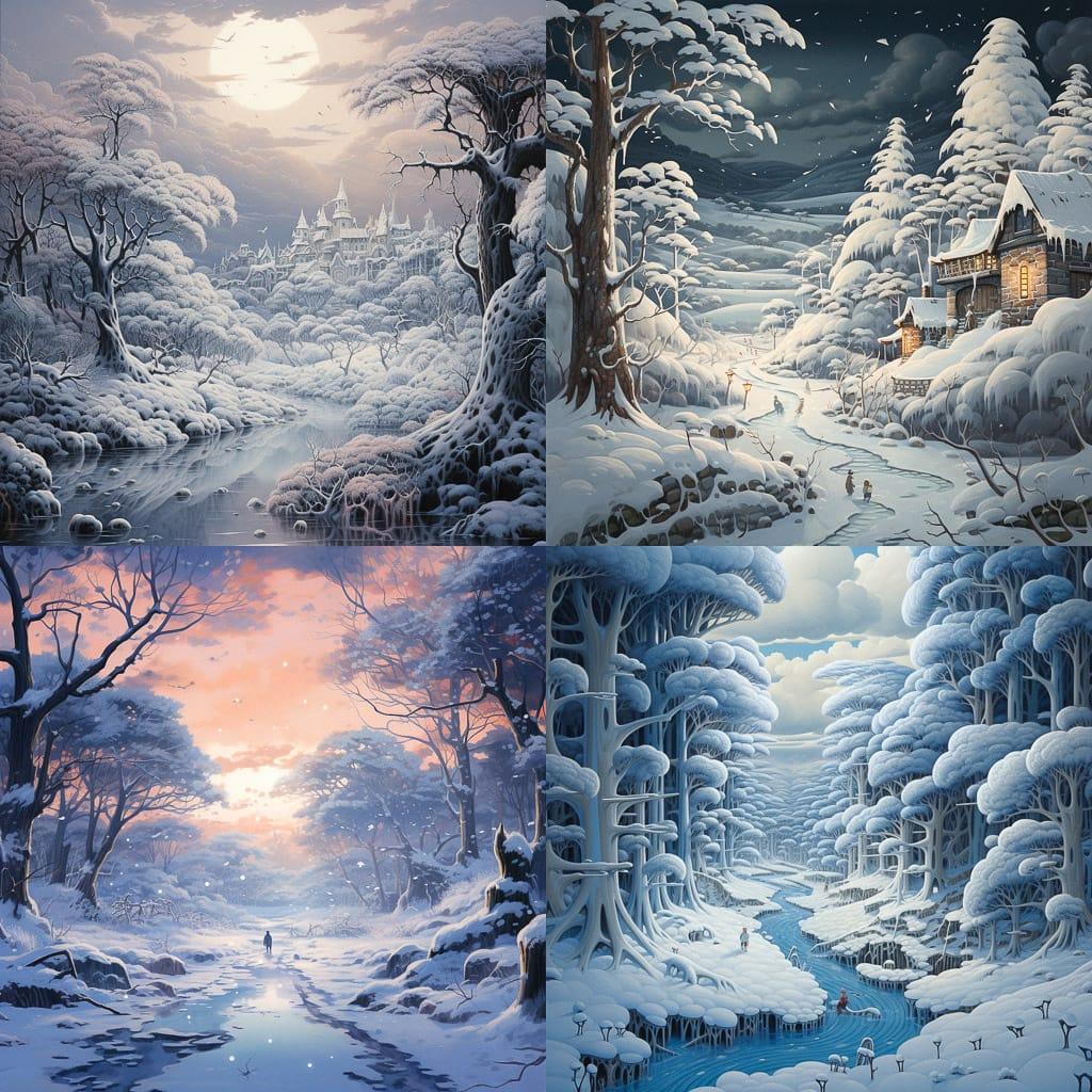 Snowy style, Midjourney V5.2, render 1 of 4