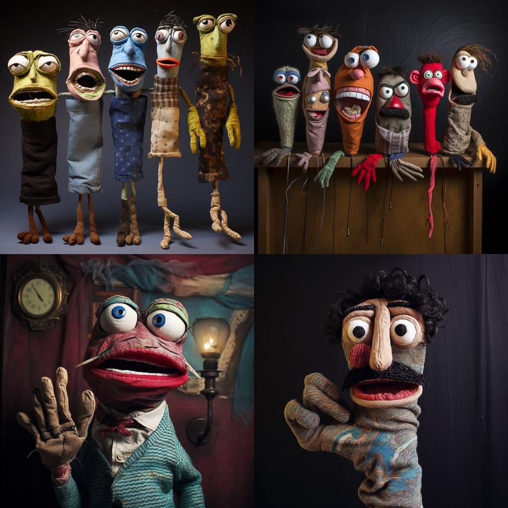 Sock puppet style style, Midjourney V5.2, render 1 of 4
