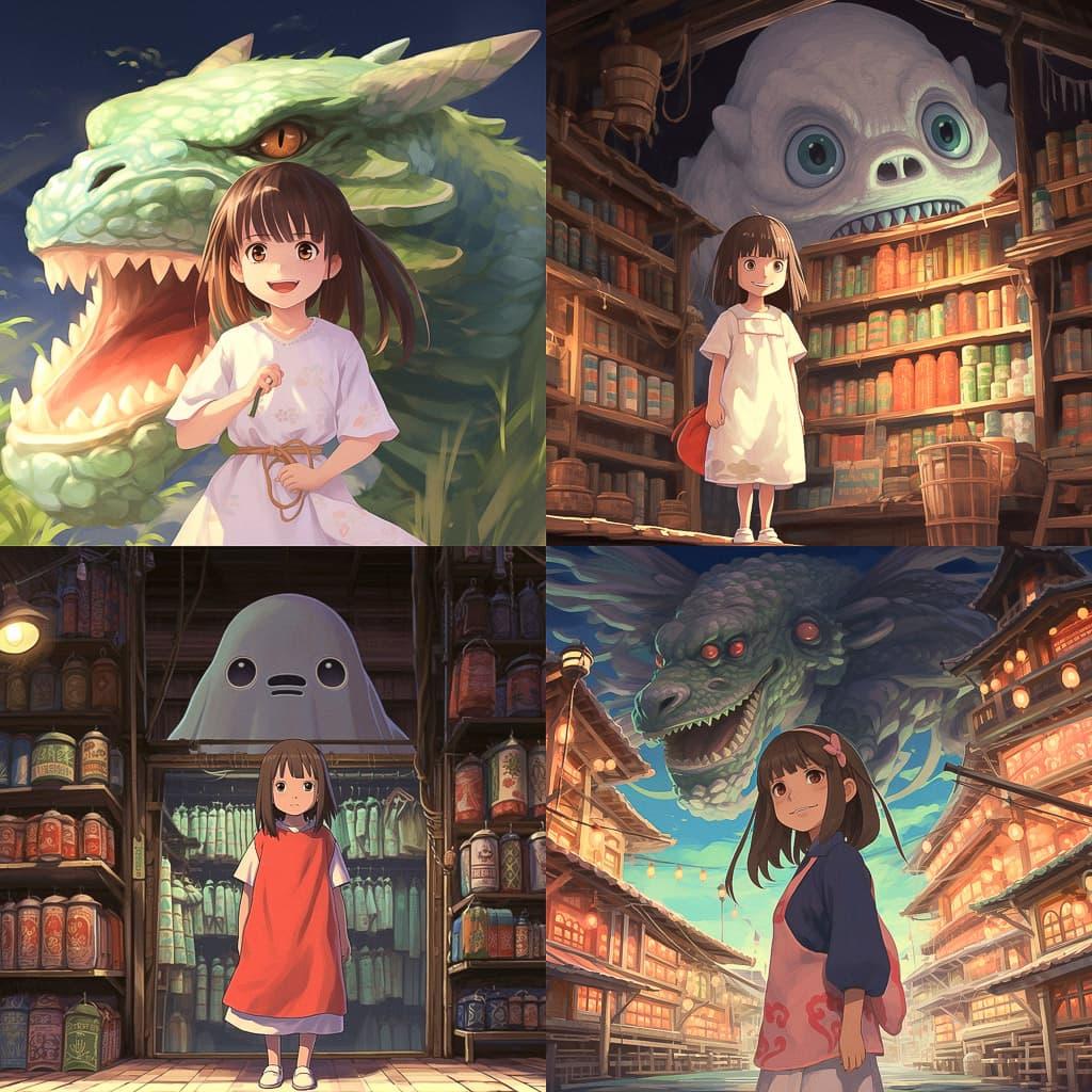 Spirited Away style, Midjourney V5.2, render 1 of 4