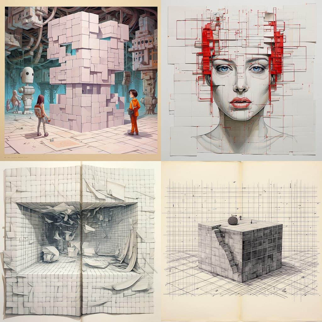 Squared paper style, Midjourney V5.2, render 1 of 4