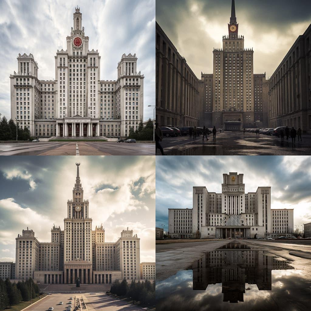 Stalinist architecture style, Midjourney V5.2, render 1 of 4