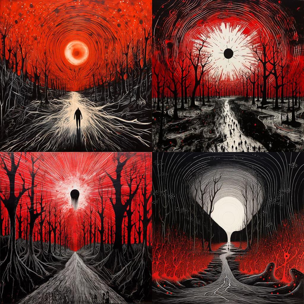Stanley Donwood style, Midjourney V5.2, render 1 of 4