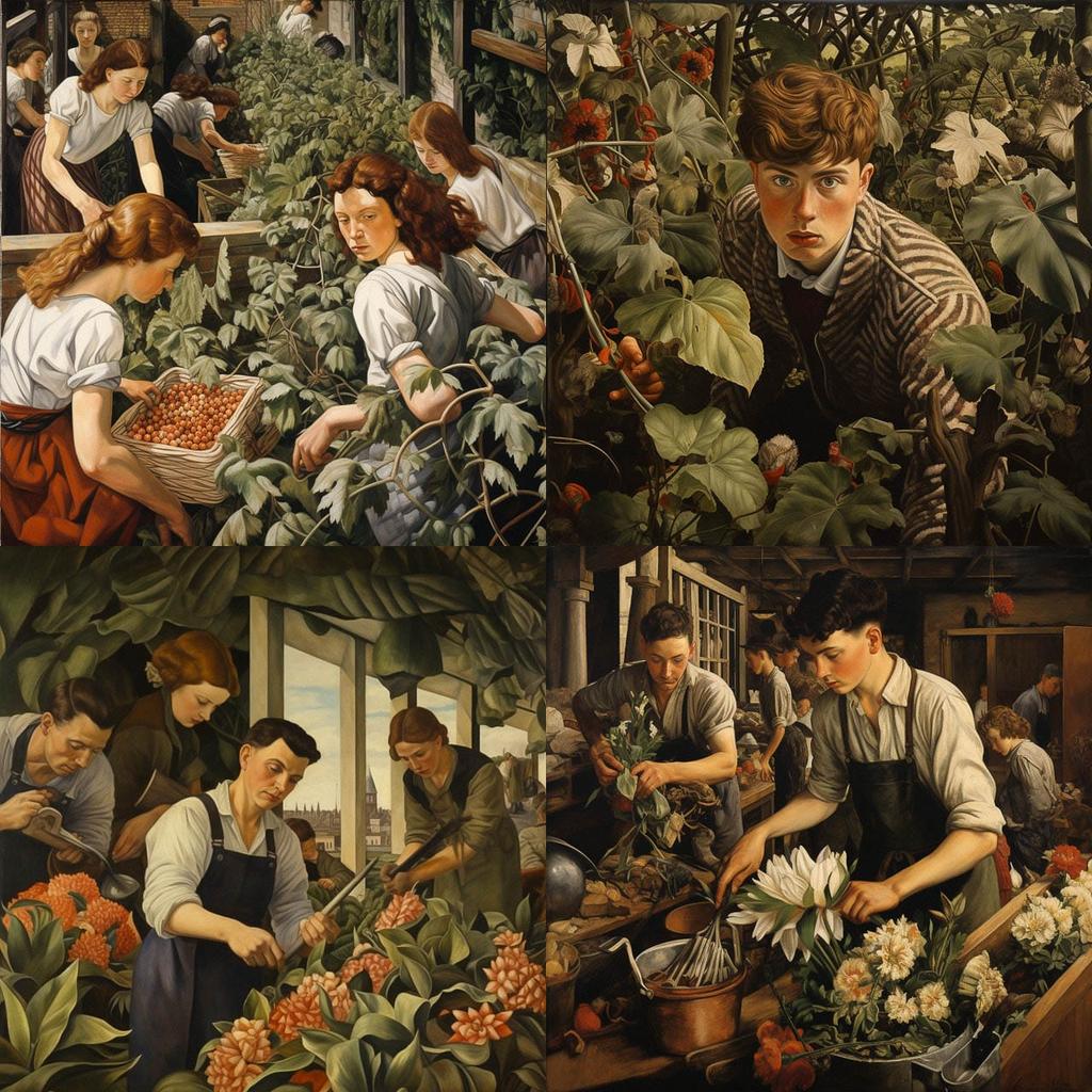 Stanley Spencer style, Midjourney V5.2, render 1 of 4