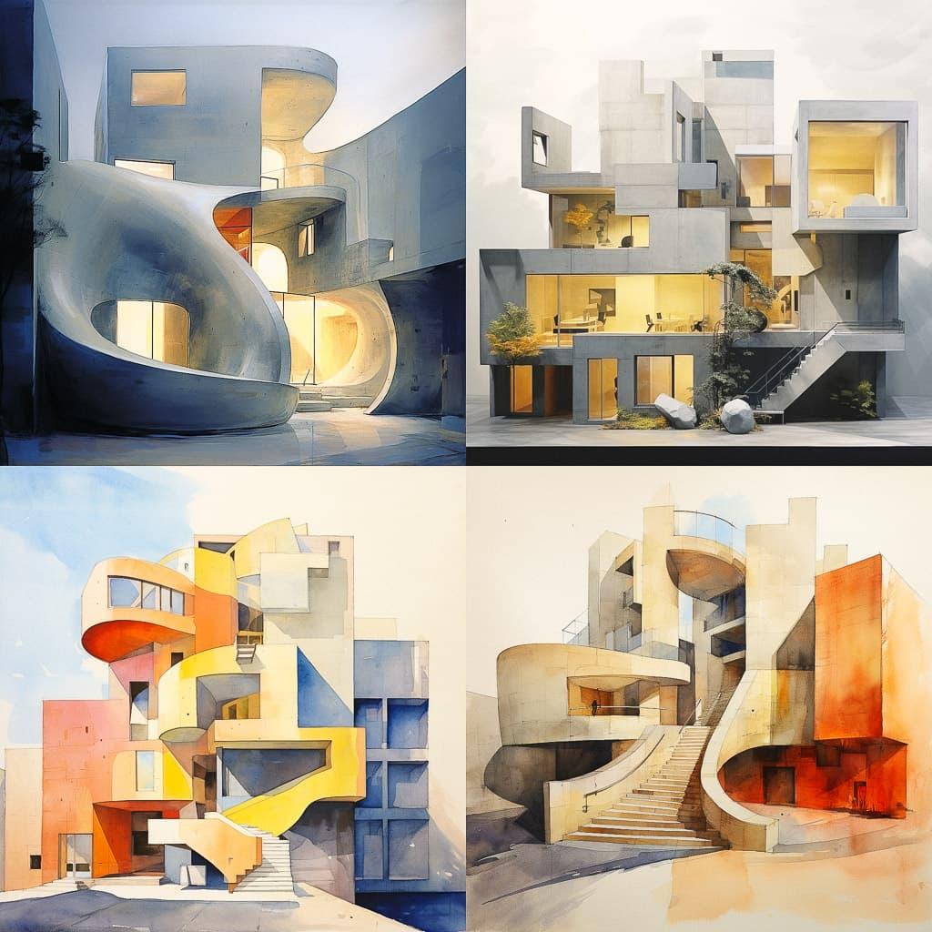 Steven Holl style, Midjourney V5.2, render 1 of 4