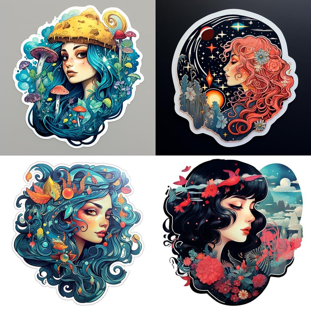 Sticker illustration style, Midjourney V5.2, render 1 of 4