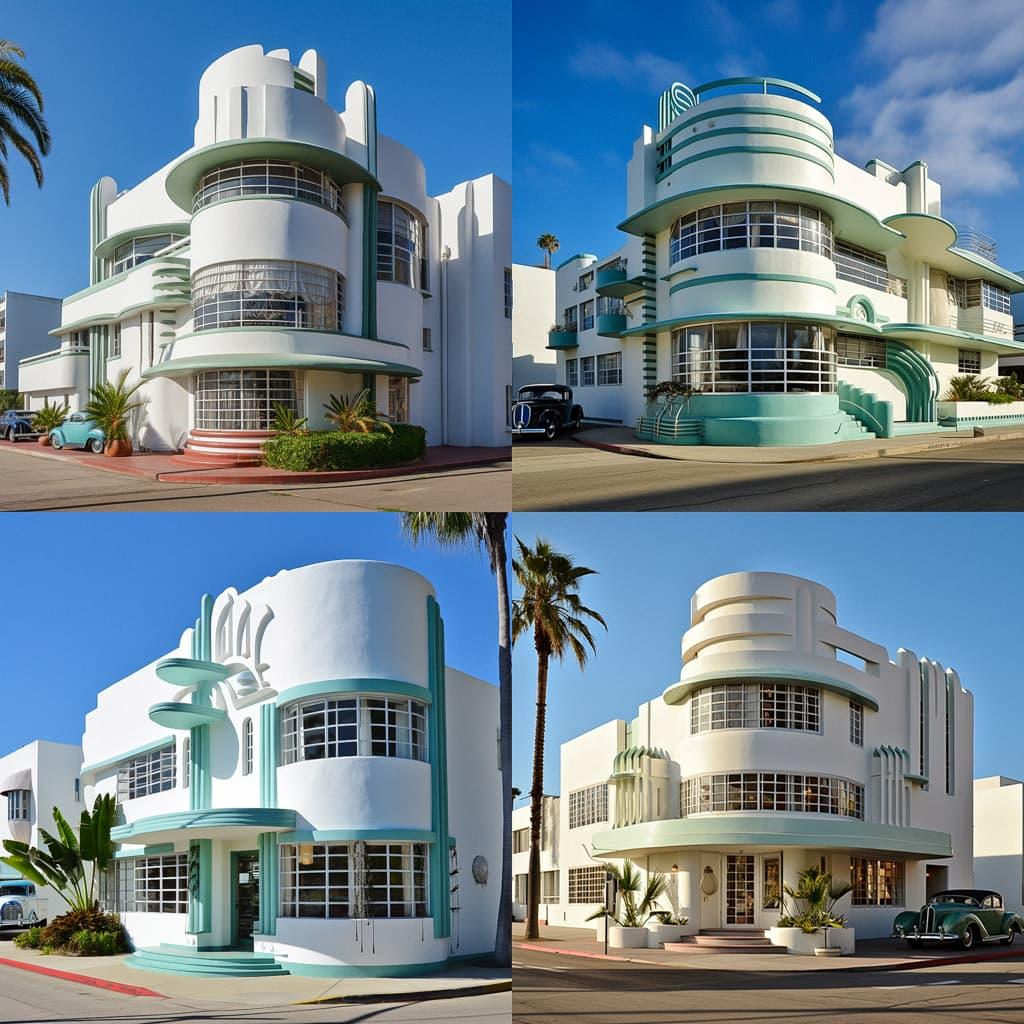 Streamline Moderne architecture style, Midjourney V5.2, render 1 of 4