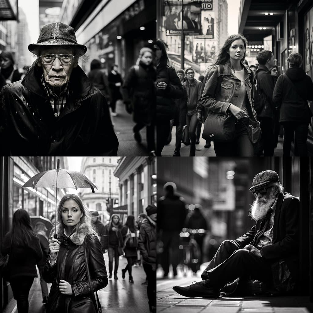 Street photography style, Midjourney V5.2, render 1 of 4