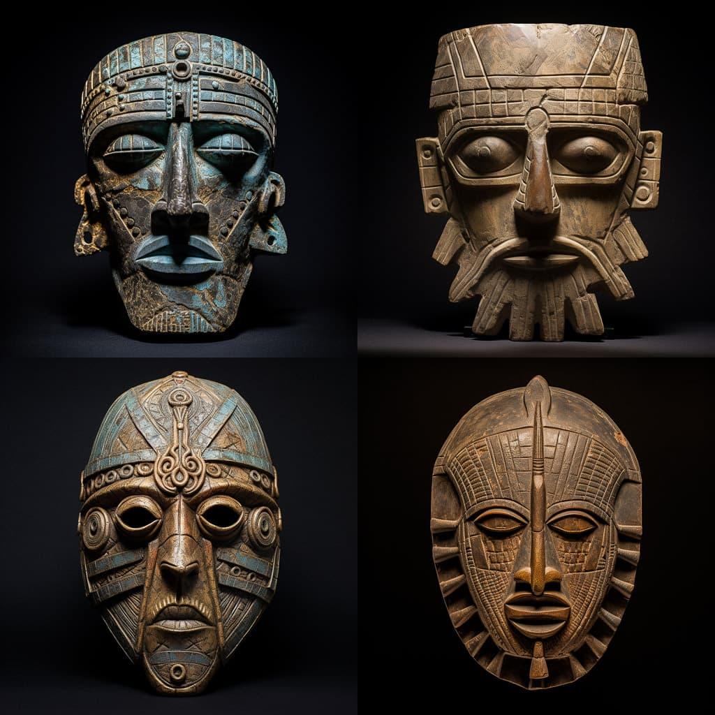 Sumerian death mask style, Midjourney V5.2, render 1 of 4