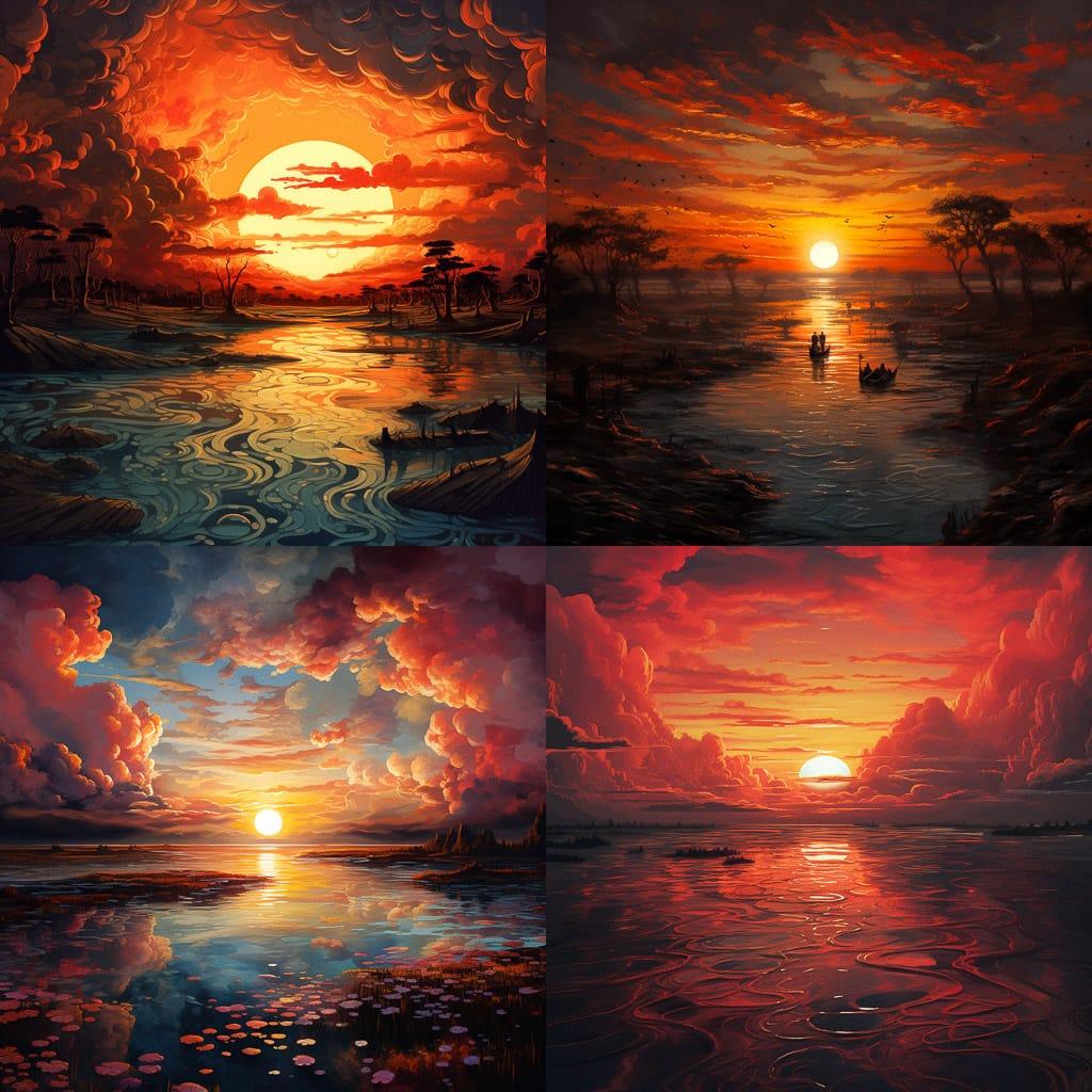 Sunset style, Midjourney V5.2, render 1 of 4