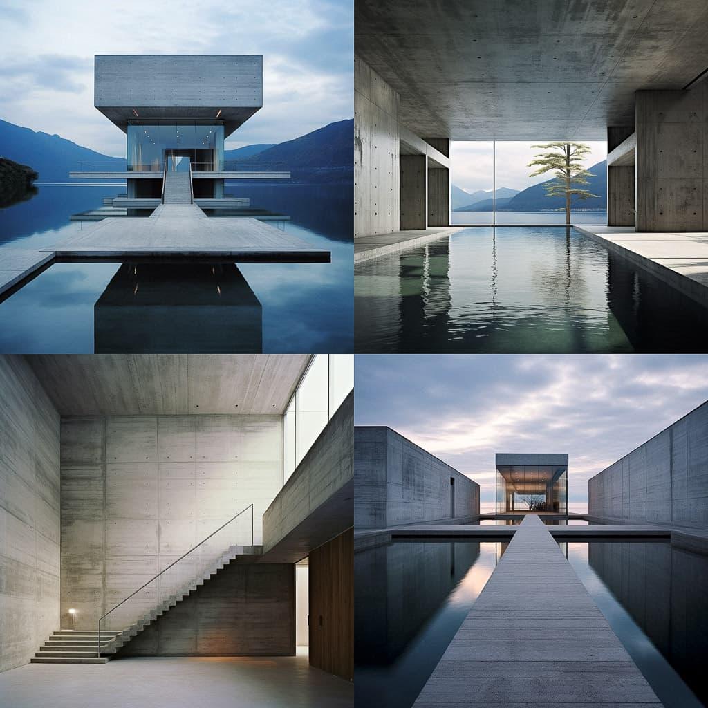Tadao Ando style, Midjourney V5.2, render 1 of 4