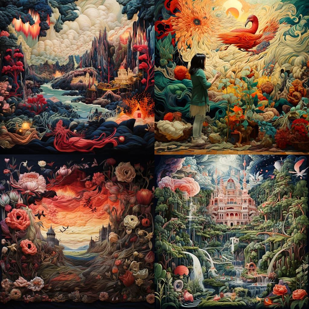 Tapestry style, Midjourney V5.2, render 1 of 4