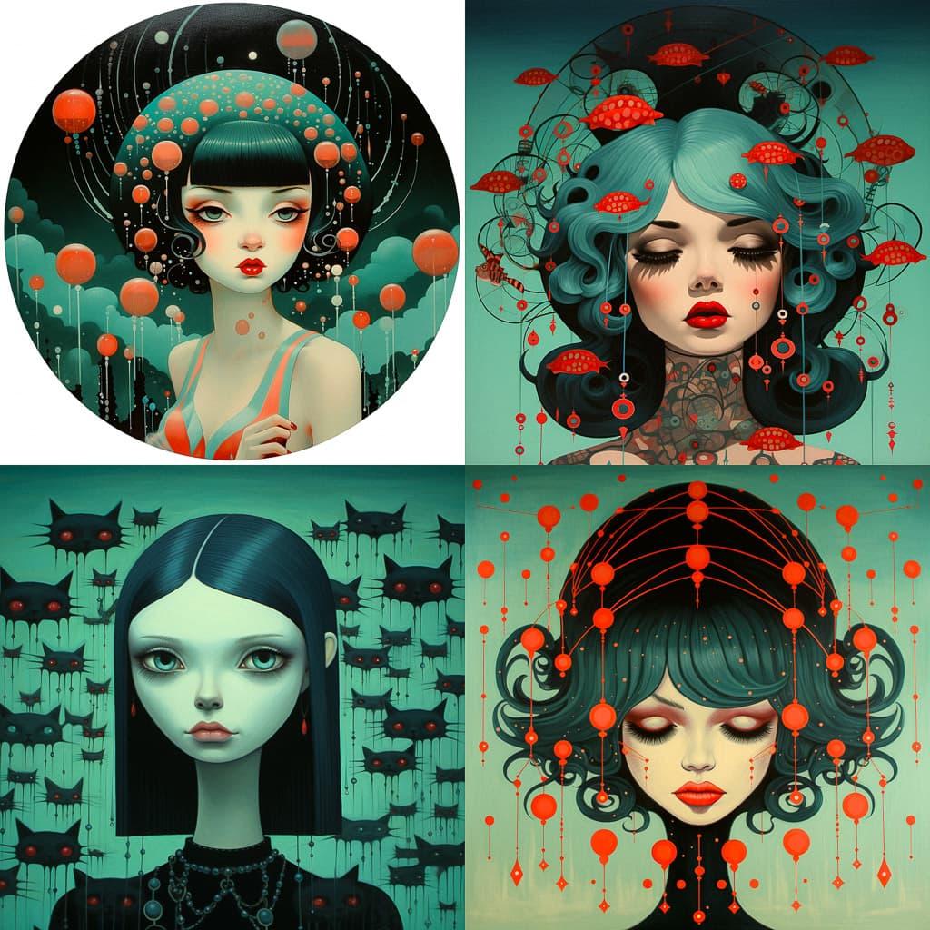 Tara McPherson style, Midjourney V5.2, render 1 of 4