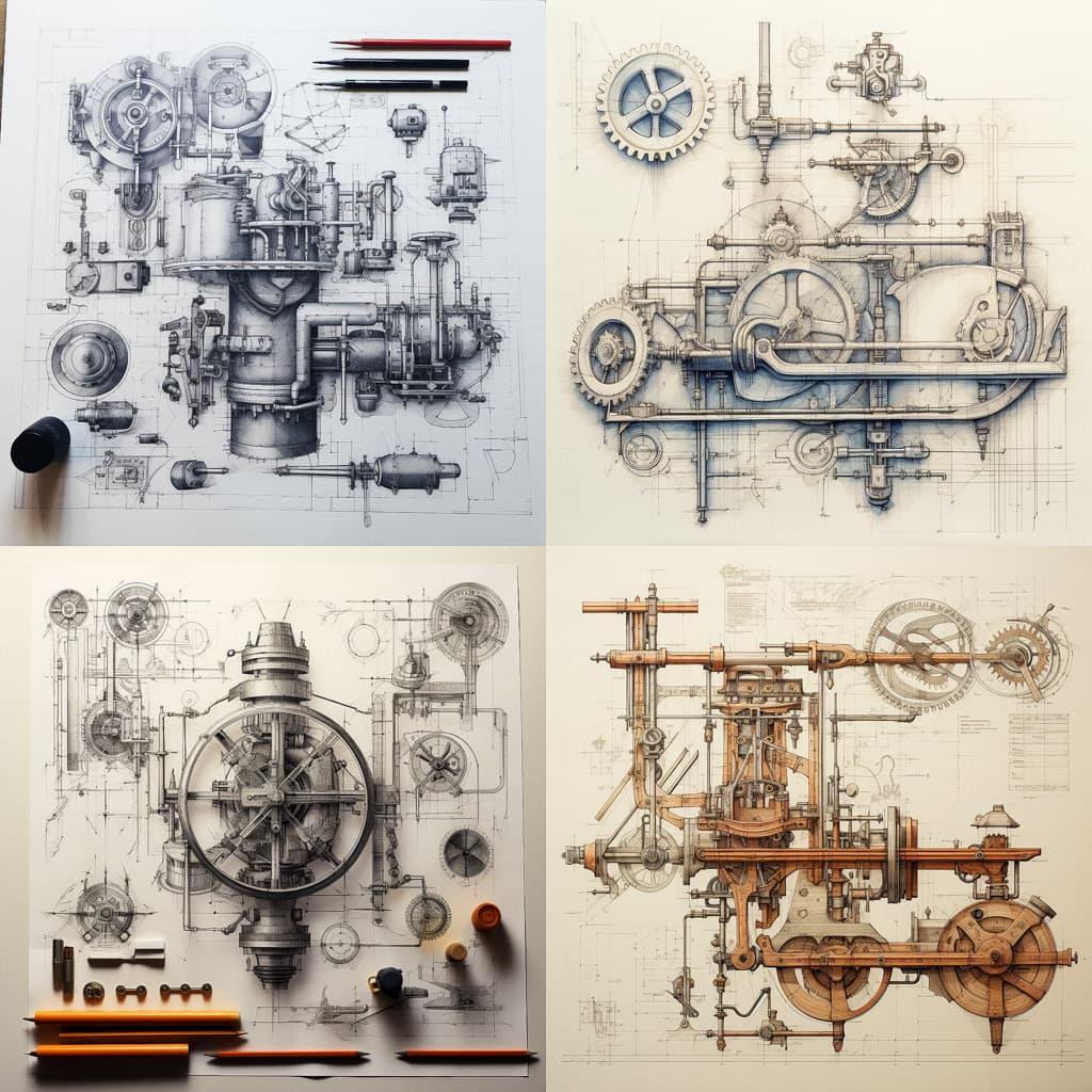 Technical drawing style, Midjourney V5.2, render 1 of 4