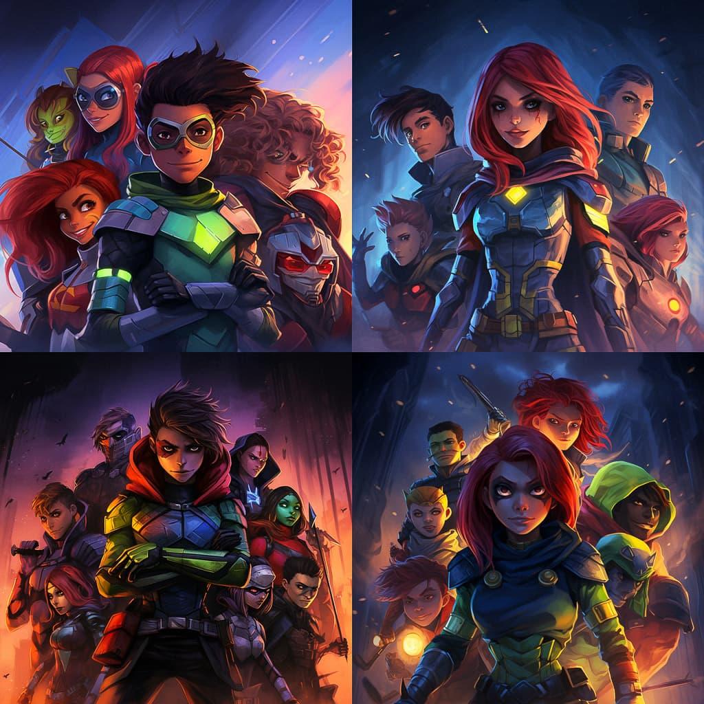 Teen Titans style, Midjourney V5.2, render 1 of 4