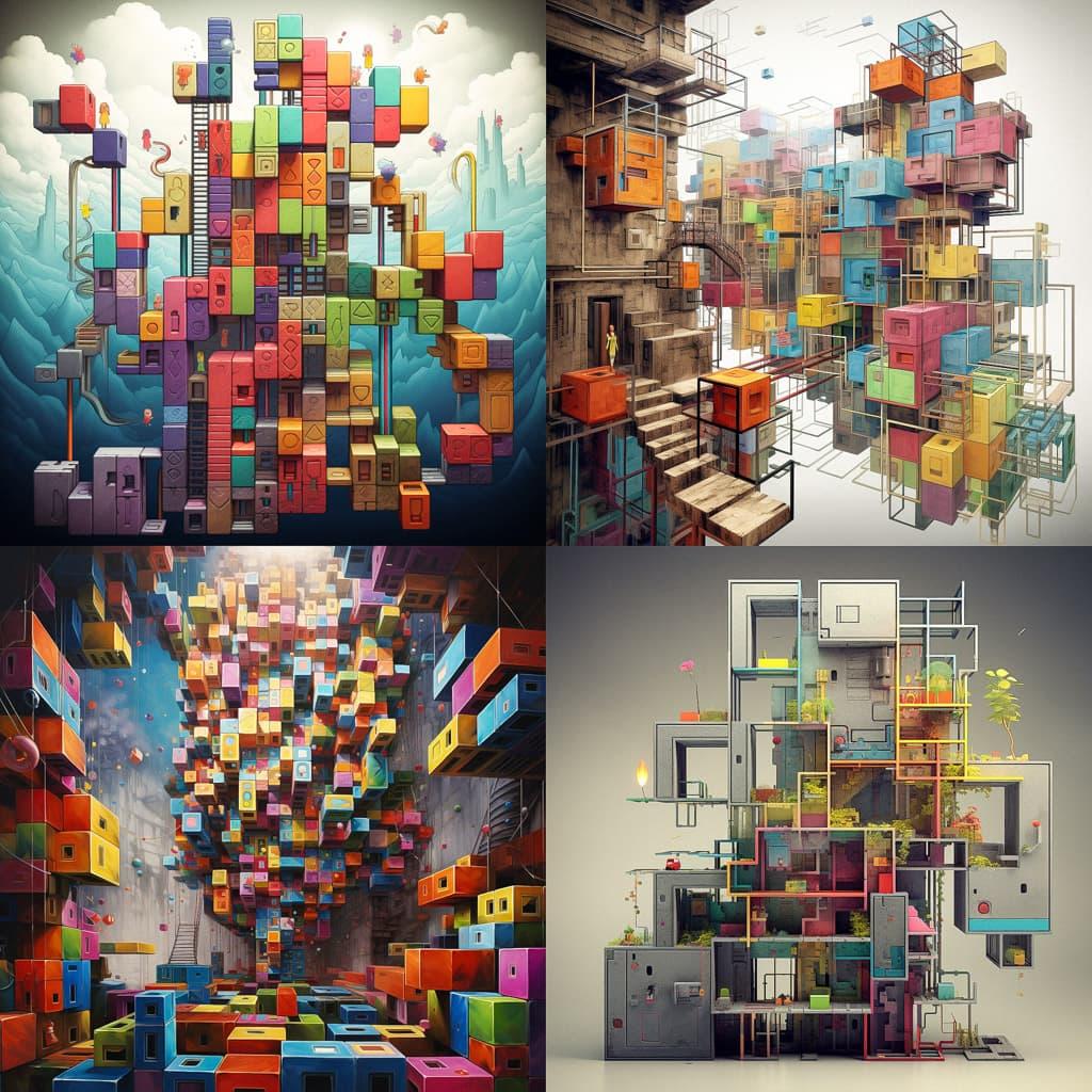 Tetris style, Midjourney V5.2, render 1 of 4