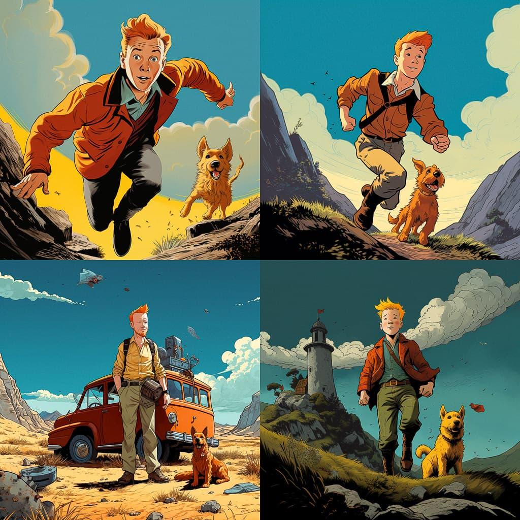 The Adventures of Tintin style, Midjourney V5.2, render 1 of 4