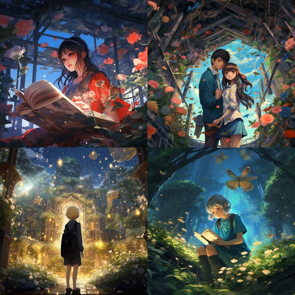 The Garden of Words style, Midjourney V5.2, render 1 of 4
