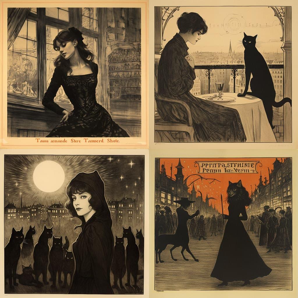 Theophile Steinlen style, Midjourney V5.2, render 1 of 4