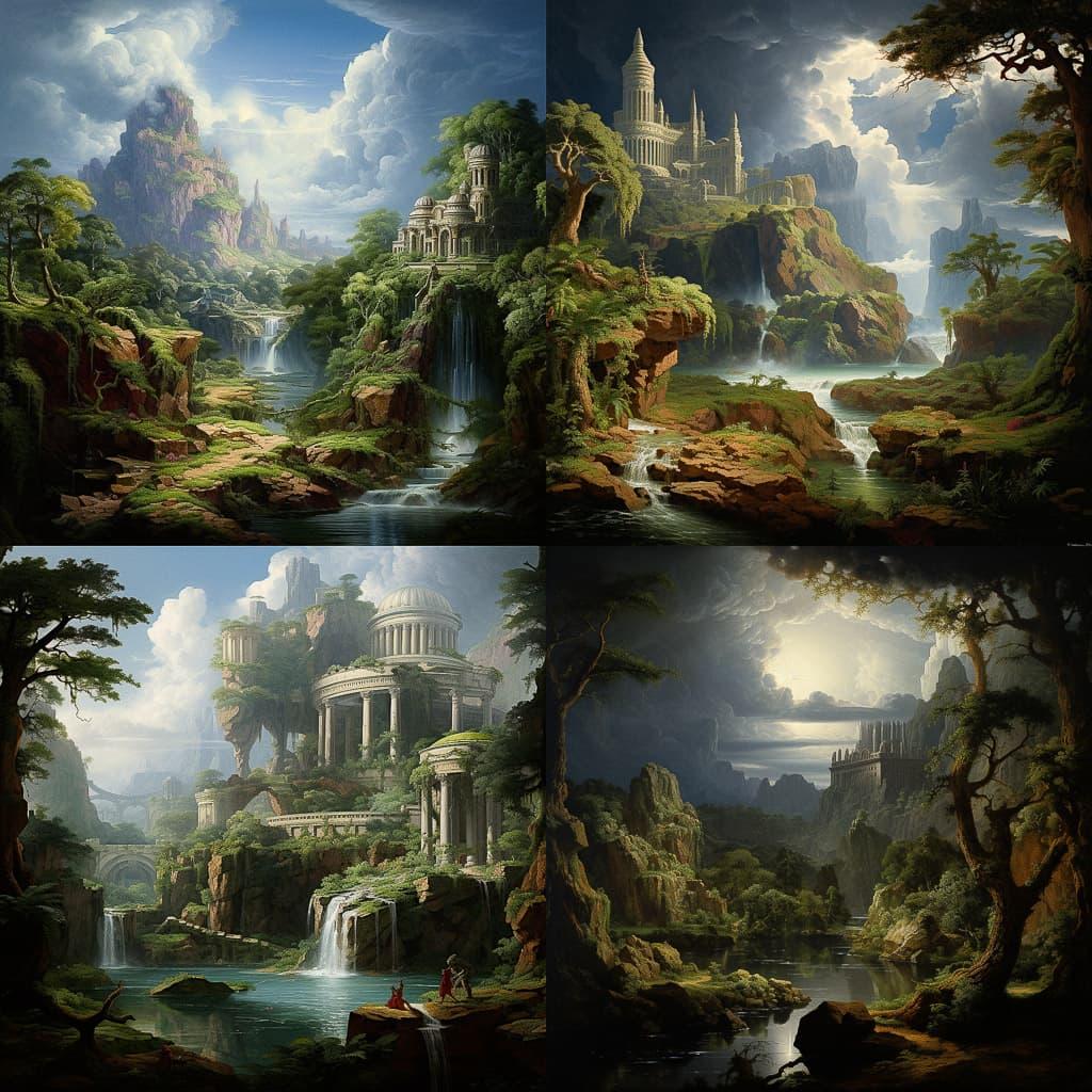 Thomas Cole style, Midjourney V5.2, render 1 of 4