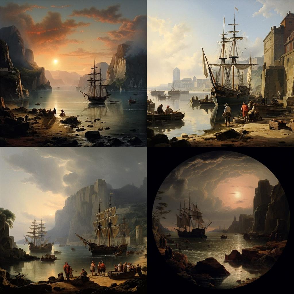 Thomas Daniell style, Midjourney V5.2, render 1 of 4