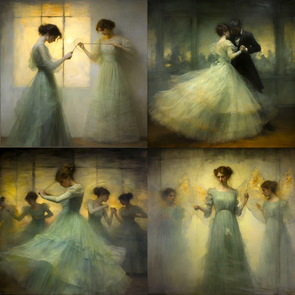 Thomas Dewing style, Midjourney V5.2, render 1 of 4