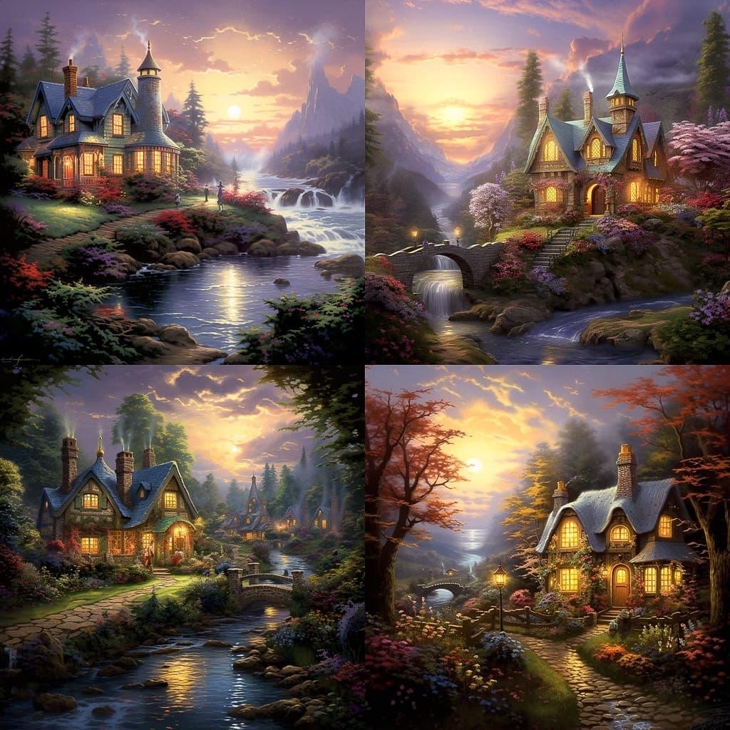 Thomas Kinkade style, Midjourney V5.2, render 1 of 4