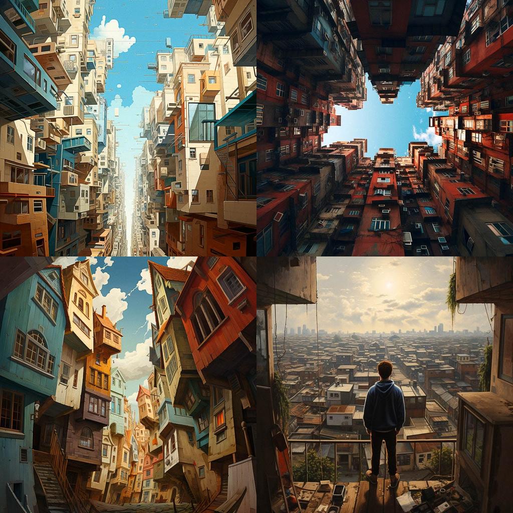 Tilted view style, Midjourney V5.2, render 1 of 4