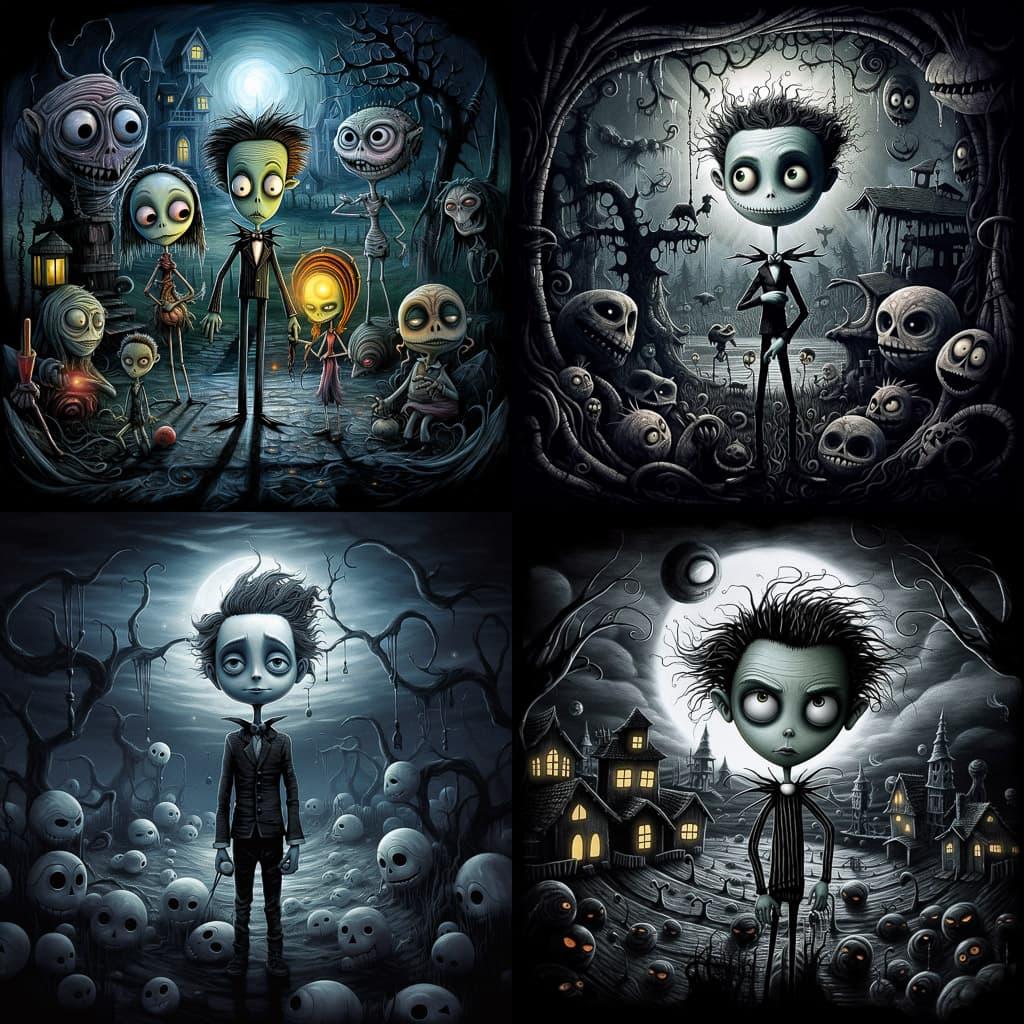 Tim Burton style, Midjourney V5.2, render 1 of 4