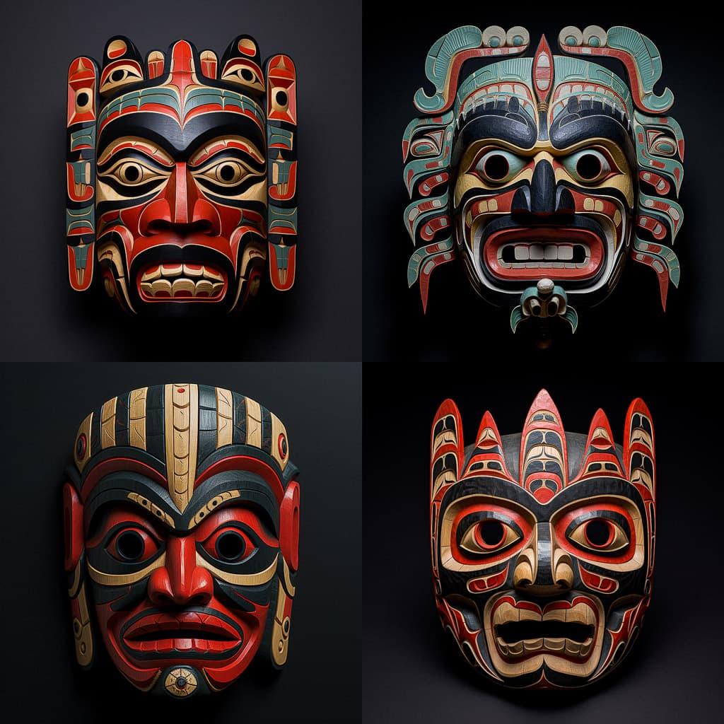 Tlingit mask style, Midjourney V5.2, render 1 of 4