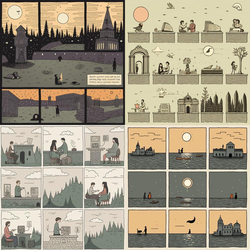 Tom Gauld style, Midjourney V5.2, render 1 of 4