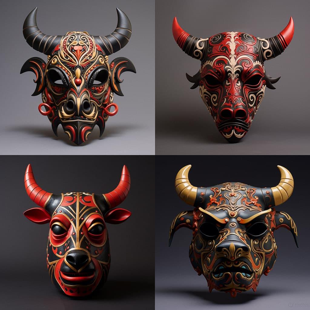 Torito mask style, Midjourney V5.2, render 1 of 4