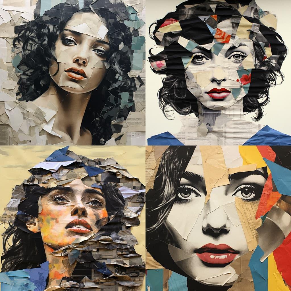 Torn paper collage style, Midjourney V5.2, render 1 of 4