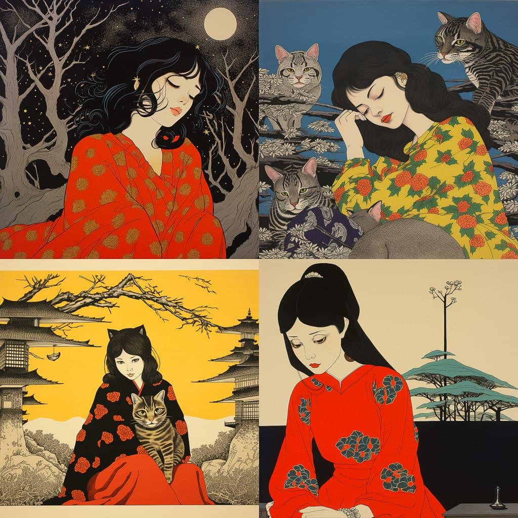 Toshio Saeki style, Midjourney V5.2, render 1 of 4