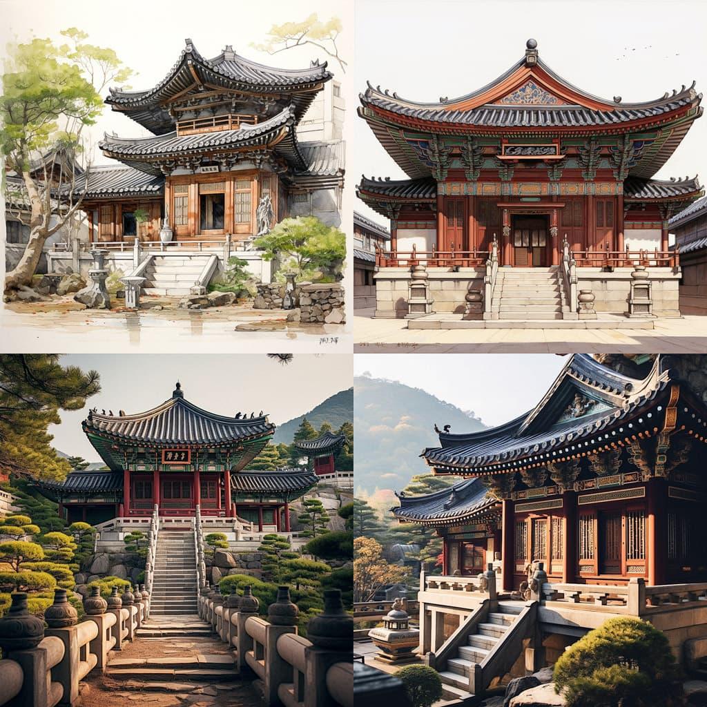 Traditional Korean architecture style, Midjourney V5.2, render 1 of 4