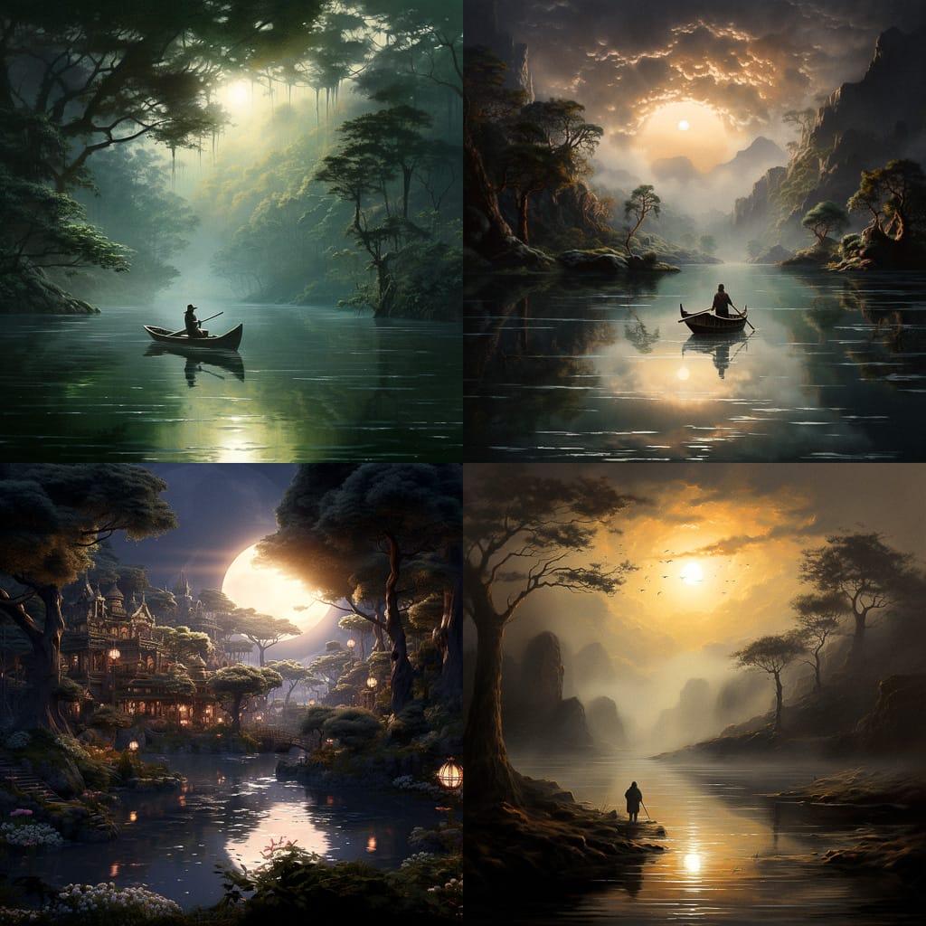 Tranquil atmosphere style, Midjourney V5.2, render 1 of 4