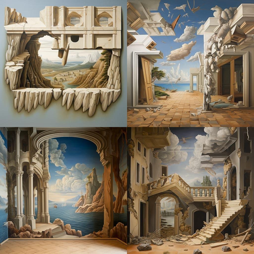 Trompe l'oeil style, Midjourney V5.2, render 1 of 4