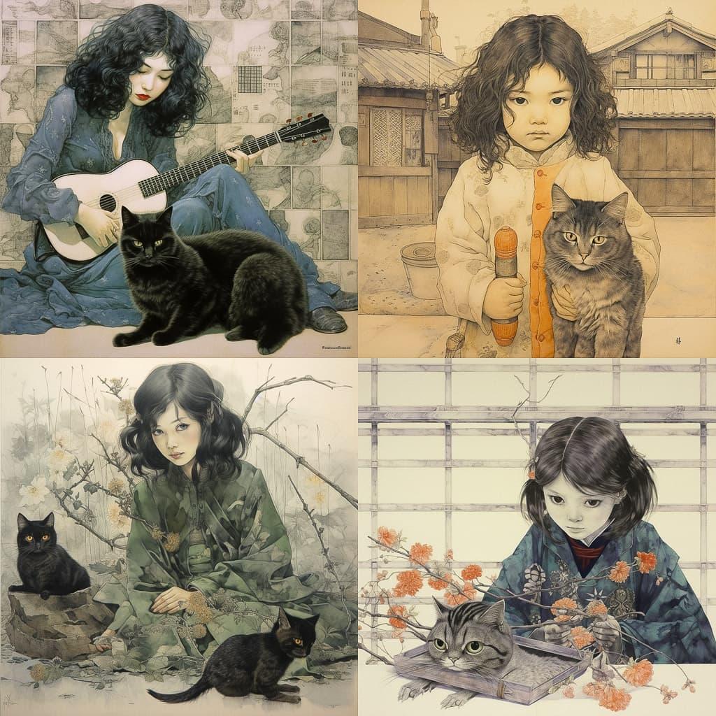 Tsuguharu Foujita style, Midjourney V5.2, render 1 of 4