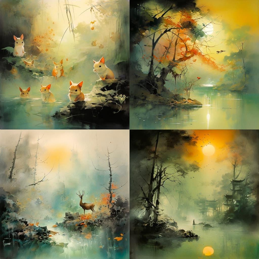 Tyrus Wong style, Midjourney V5.2, render 1 of 4