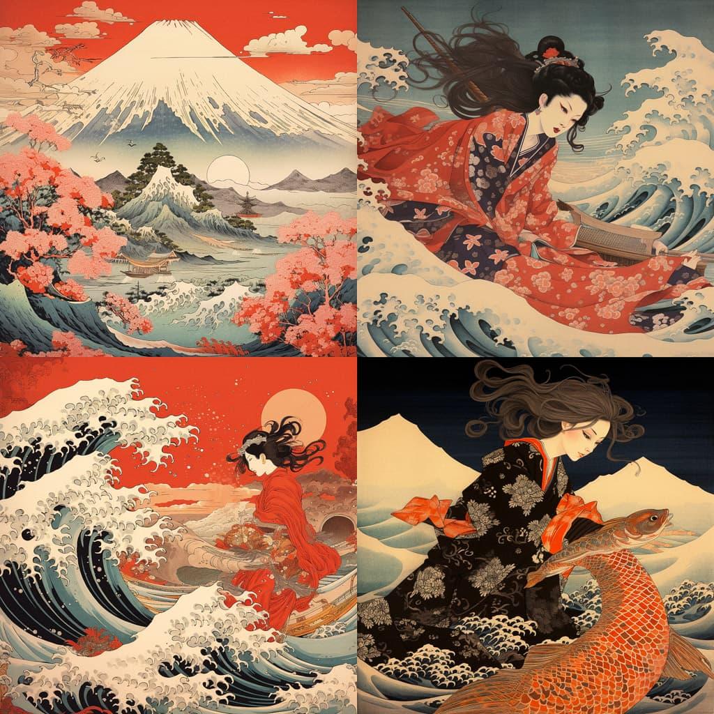 Ukiyo-e style, Midjourney V5.2, render 1 of 4