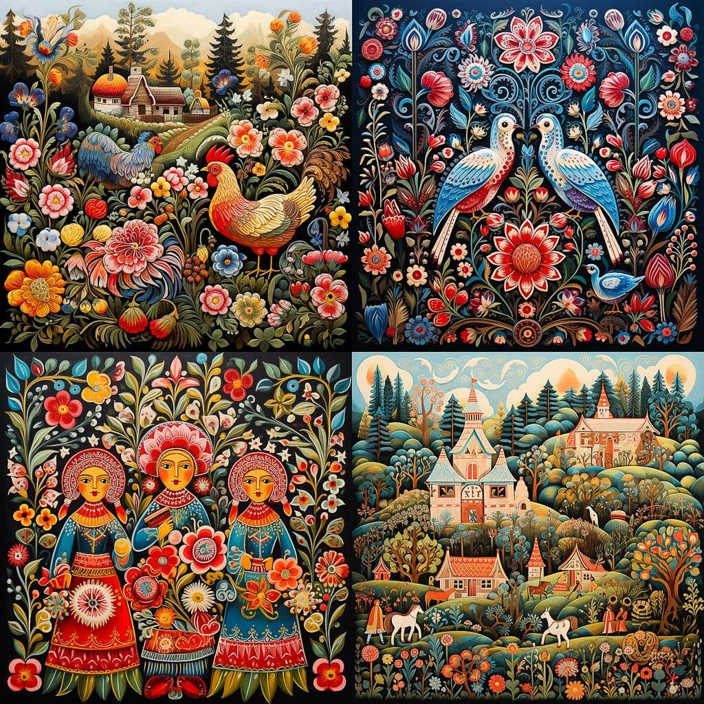 Ukrainian folk art style, Midjourney V5.2, render 1 of 4