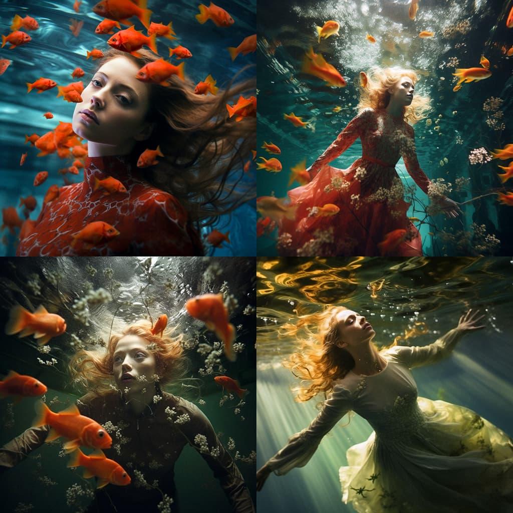 Underwater photography style, Midjourney V5.2, render 1 of 4