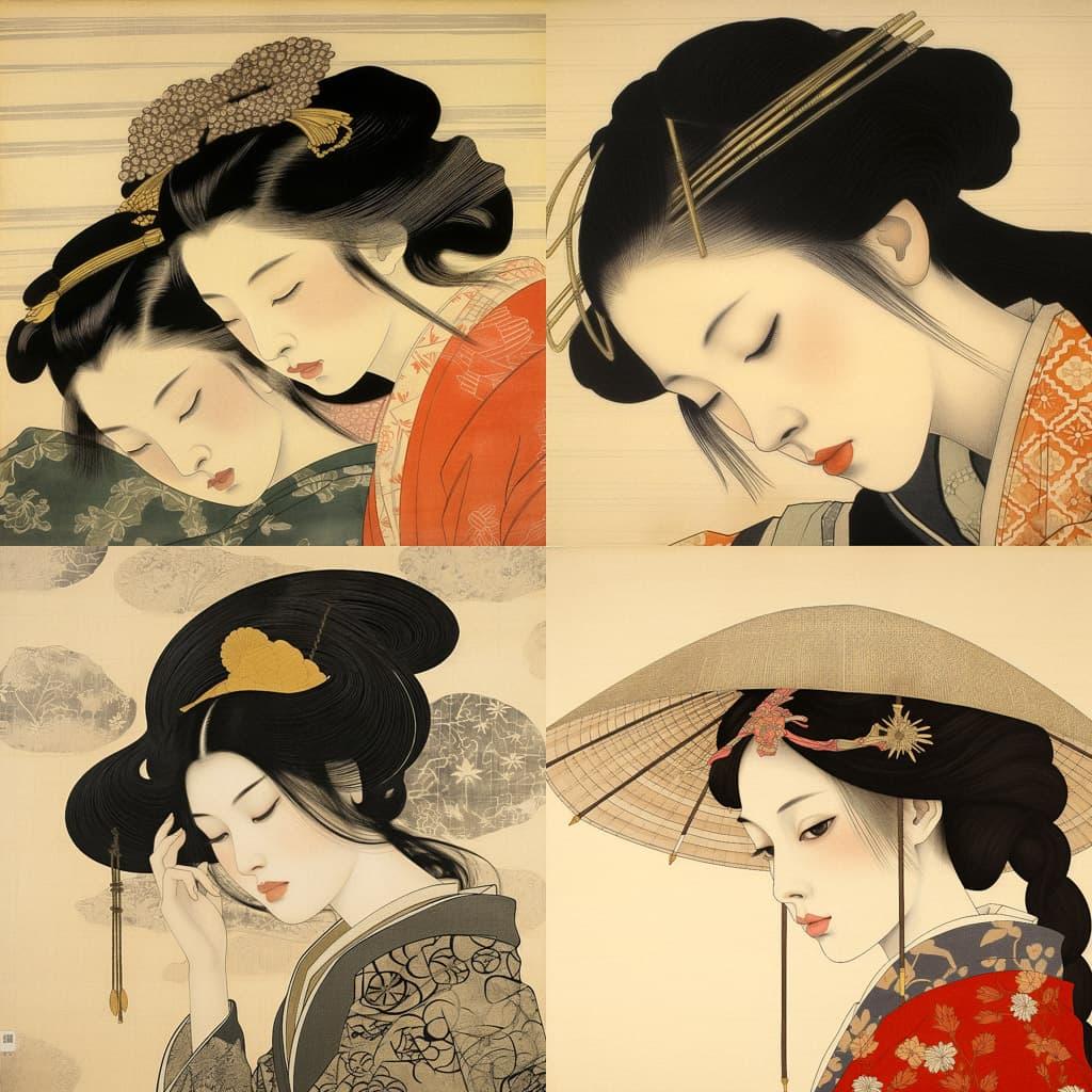 Utamaro style, Midjourney V5.2, render 1 of 4
