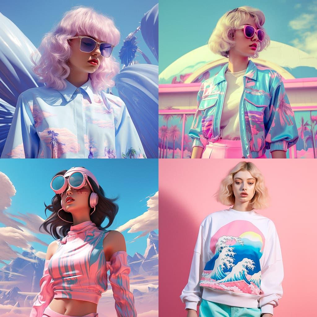 Vaporwave fashion style, Midjourney V5.2, render 1 of 4