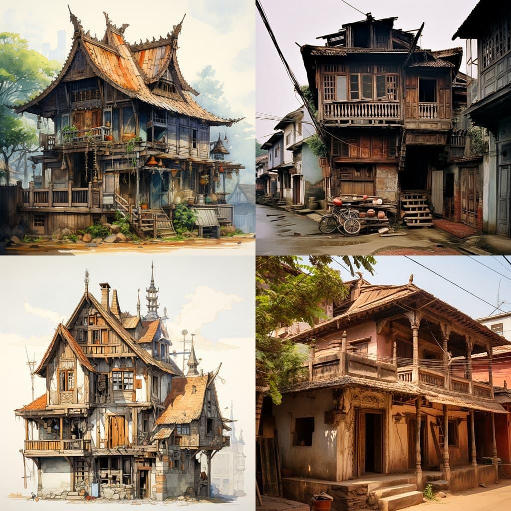Vernacular architecture style, Midjourney V5.2, render 1 of 4